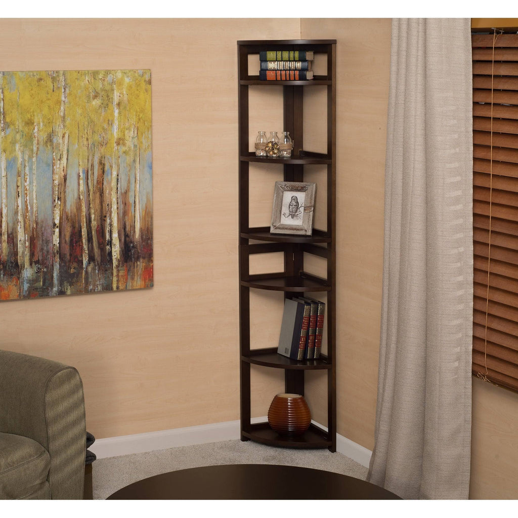 Mocha Walnut High Corner Folding Bookcase G236