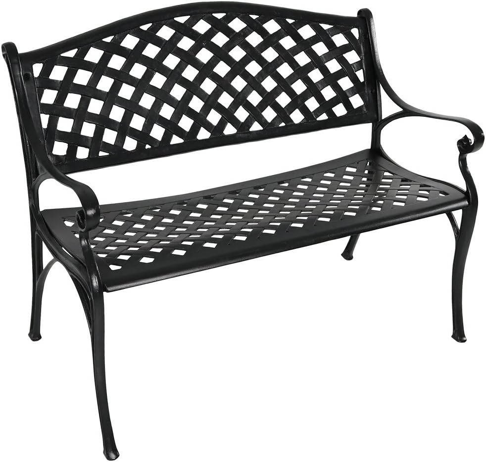 Black Checkered Cast Aluminum Outdoor Bench H102549