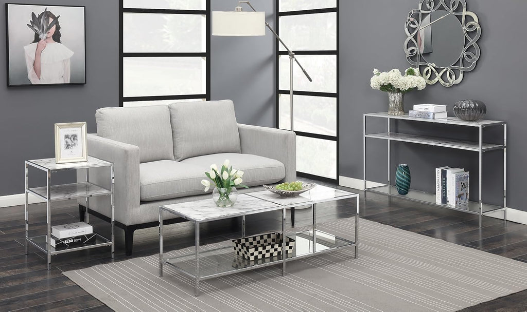 White Faux Marble Round Coffee Table D78306