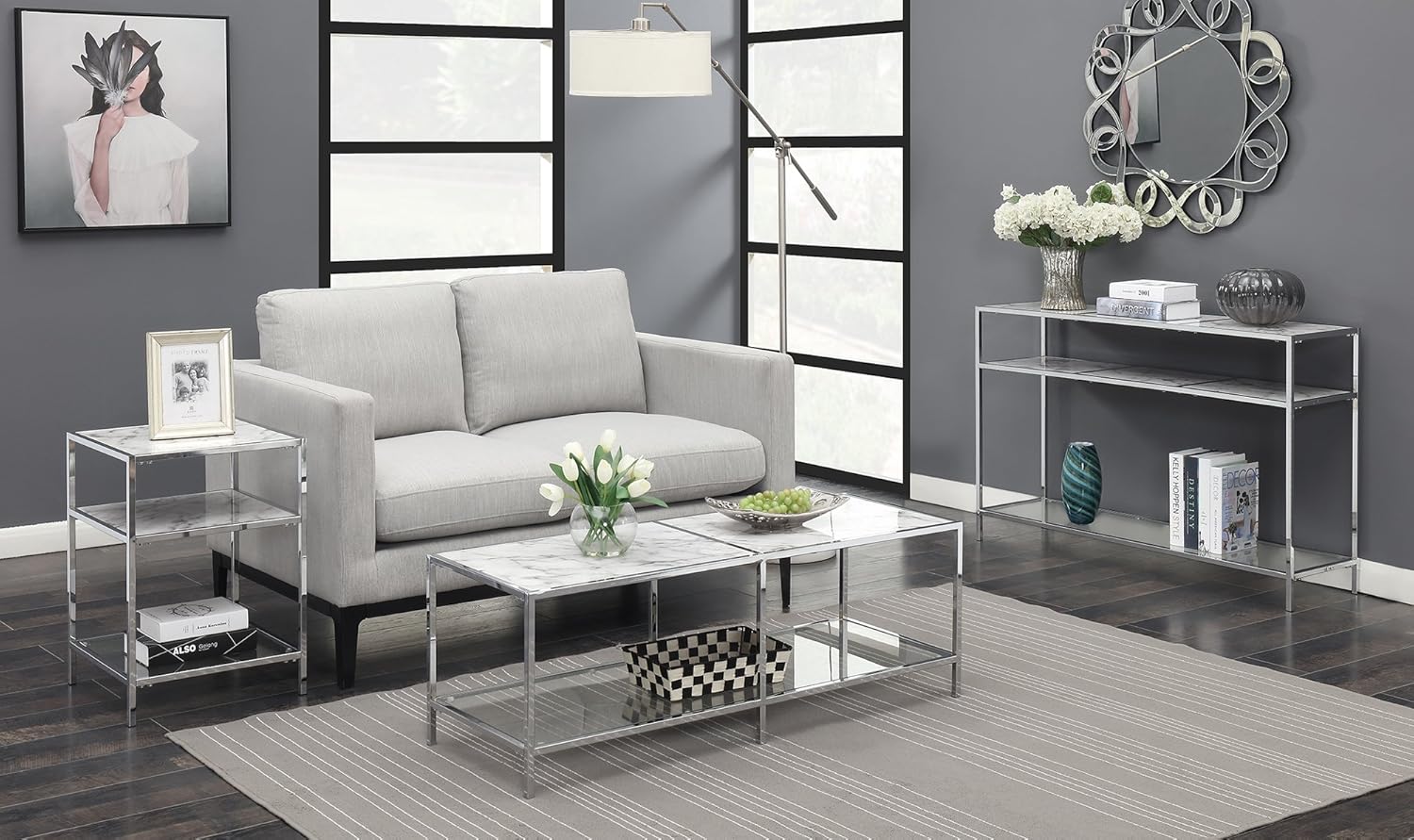 White Faux Marble Round Coffee Table D78306
