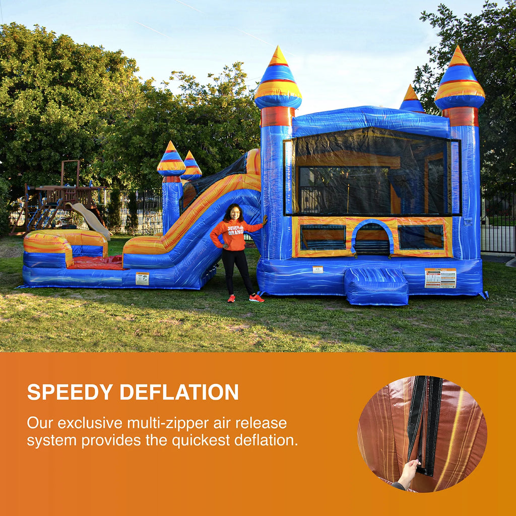 Inflatable Bounce with Two Slides, Heavy Duty Blower, Stakes and Storage X60577