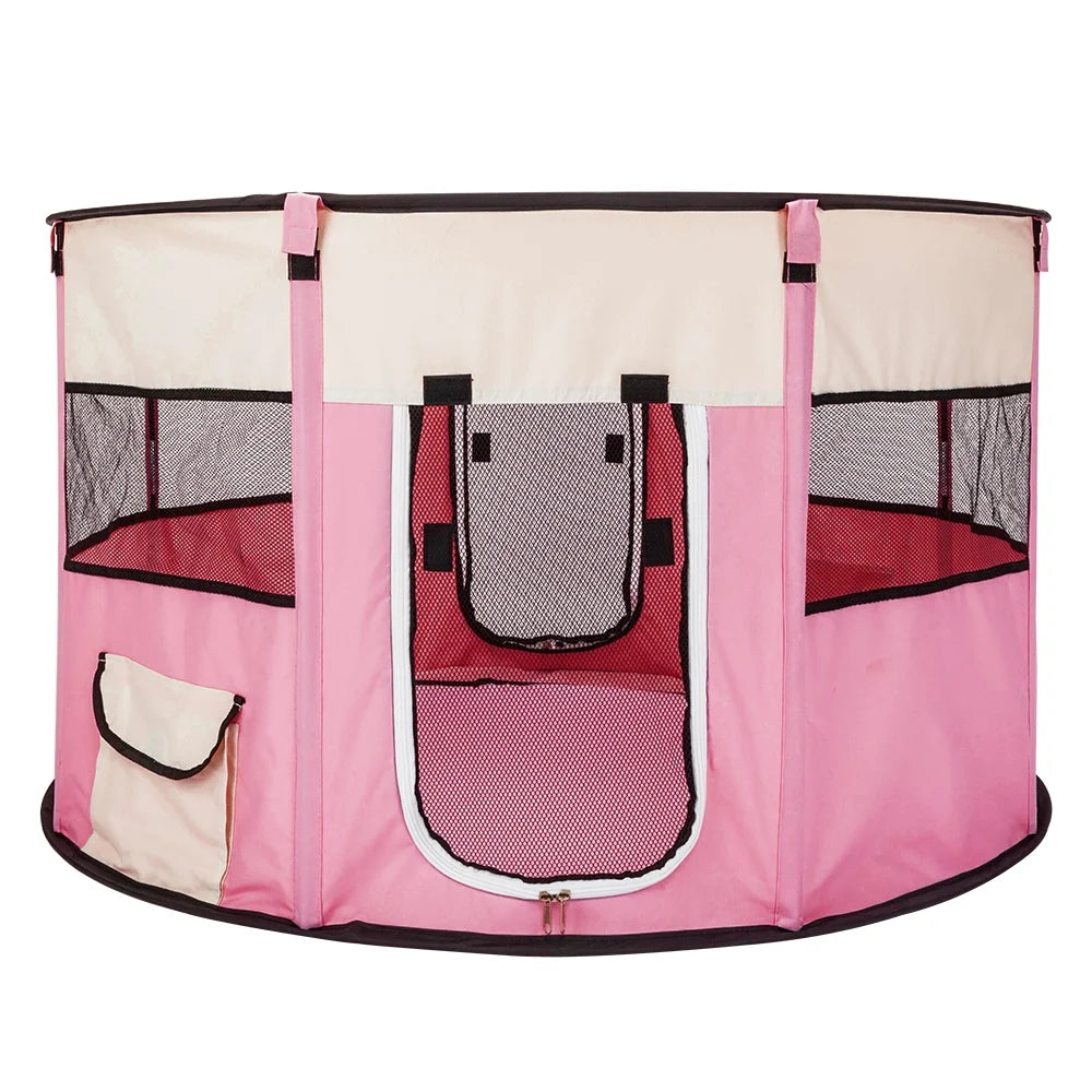 Pink 8 Panel Pet Playpen with Carry Bag L864