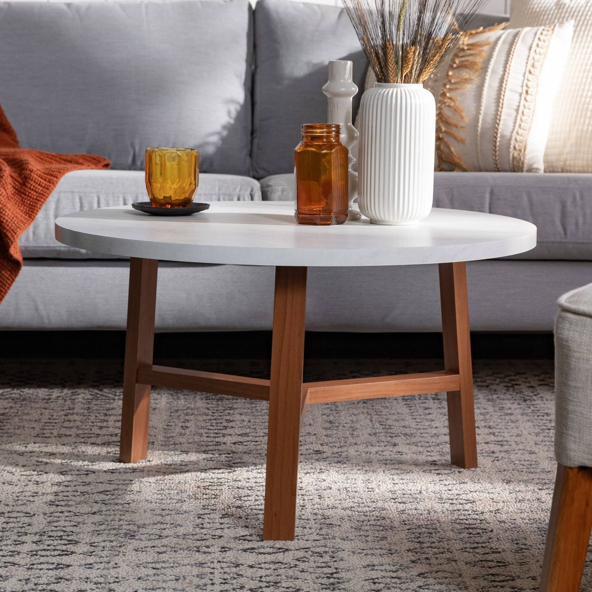 Round Faux Marble Top Coffee Table I391
