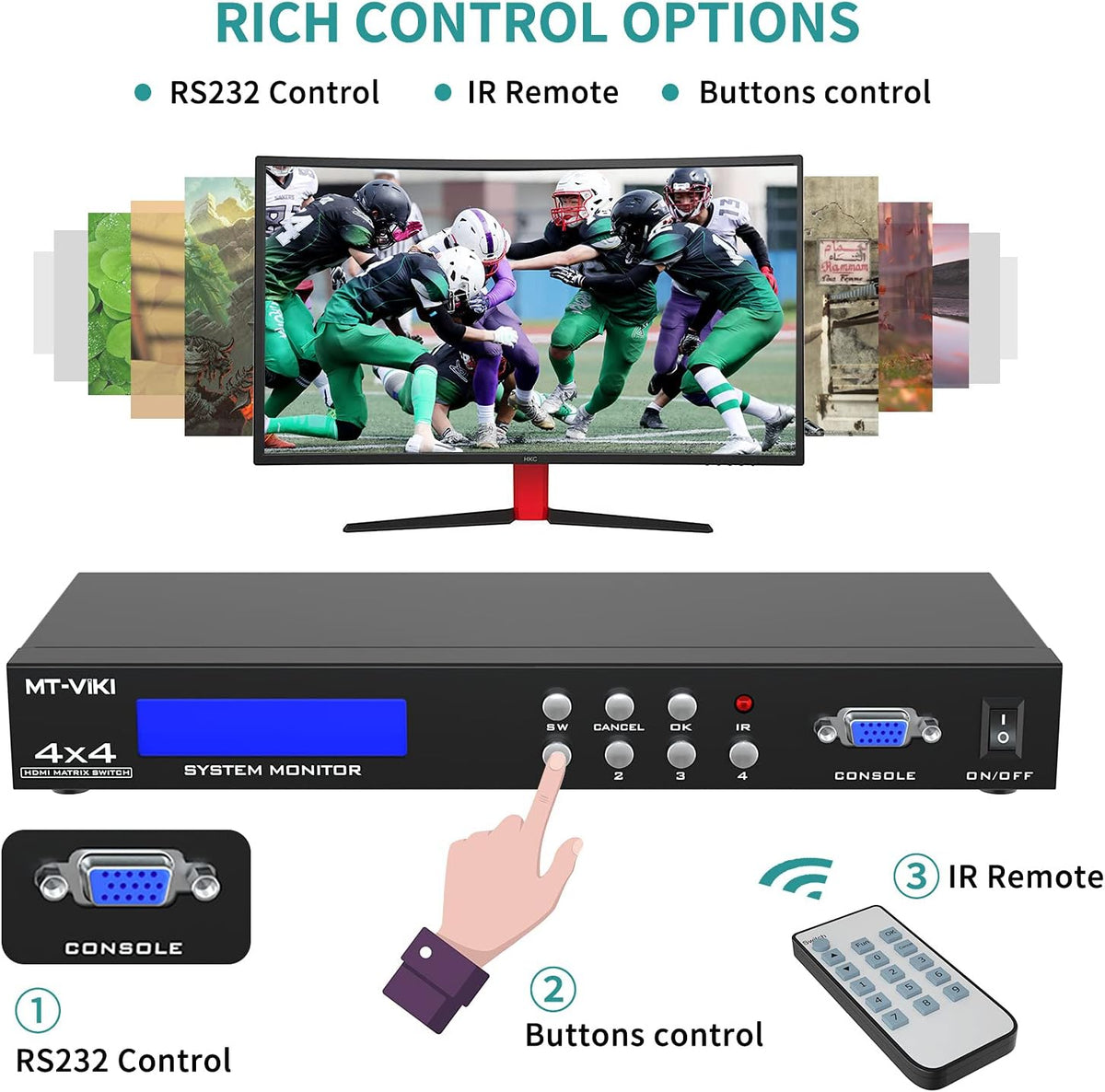 4x4 HDMI Matrix Switch 4 in 4 Out 4K@30Hz Rack Mount Switcher & Splitter D824