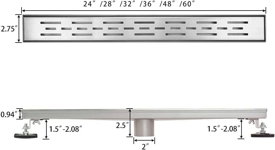 24 inch Linear Brushed 304 Stainless Steel Shower Drain M592319