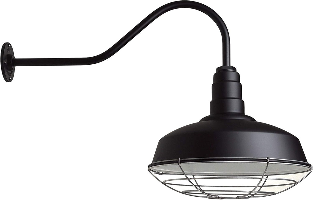 Matte Black Steel Gooseneck Barn Light with Wire Guard A225