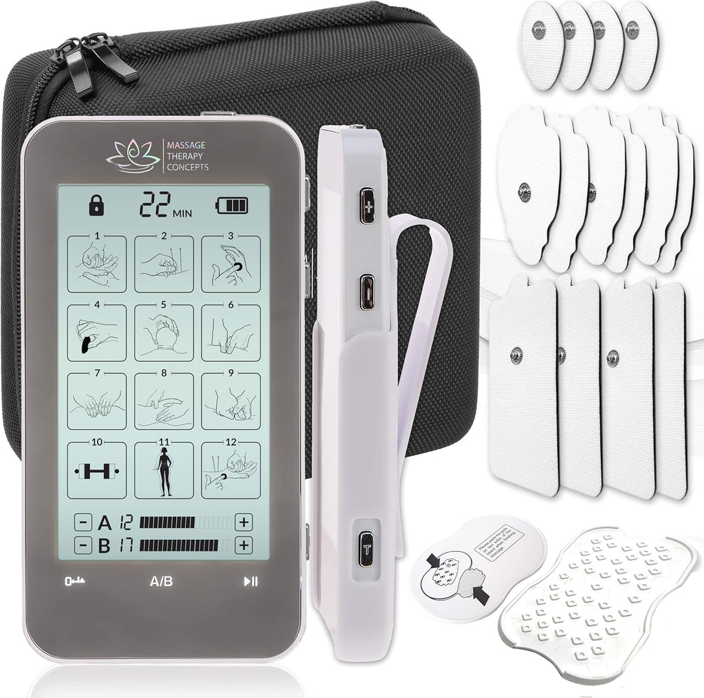 TENS Unit and EMS Combination Muscle Stimulator with 2 Channels, 12 Modes, Belt Clip and Protective Hard Travel Case G8491