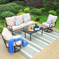 4-Piece Outdoor Conversation Set with 3-Seat Sofa & Two Swivel Chairs, Black & Beige N7636
