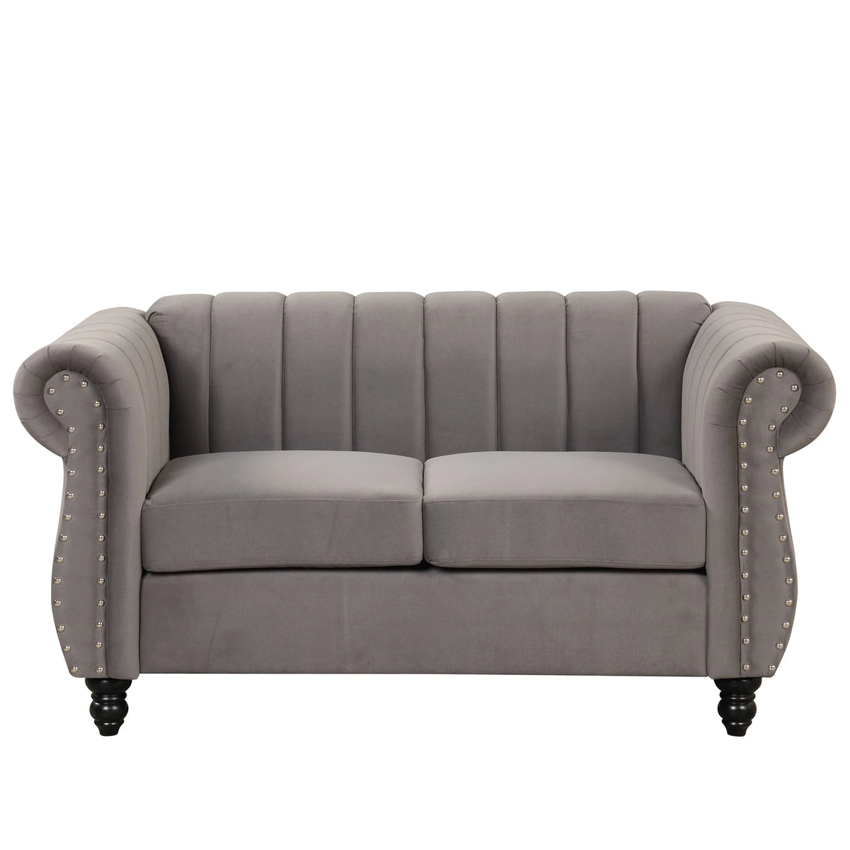 Gray Buttoned Tufted Sofa with Solid Wood Legs D6134