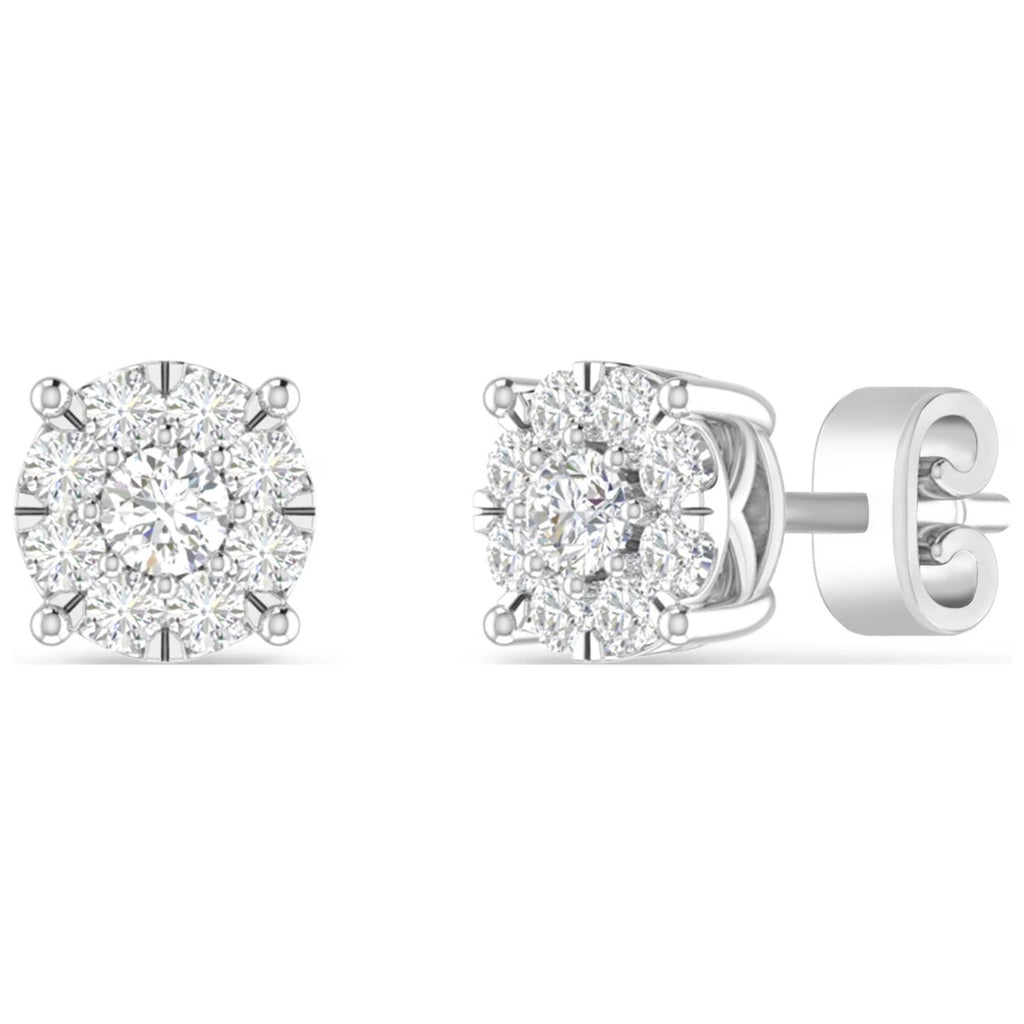 10K White Gold Diamond Cluster Stud Earrings E428