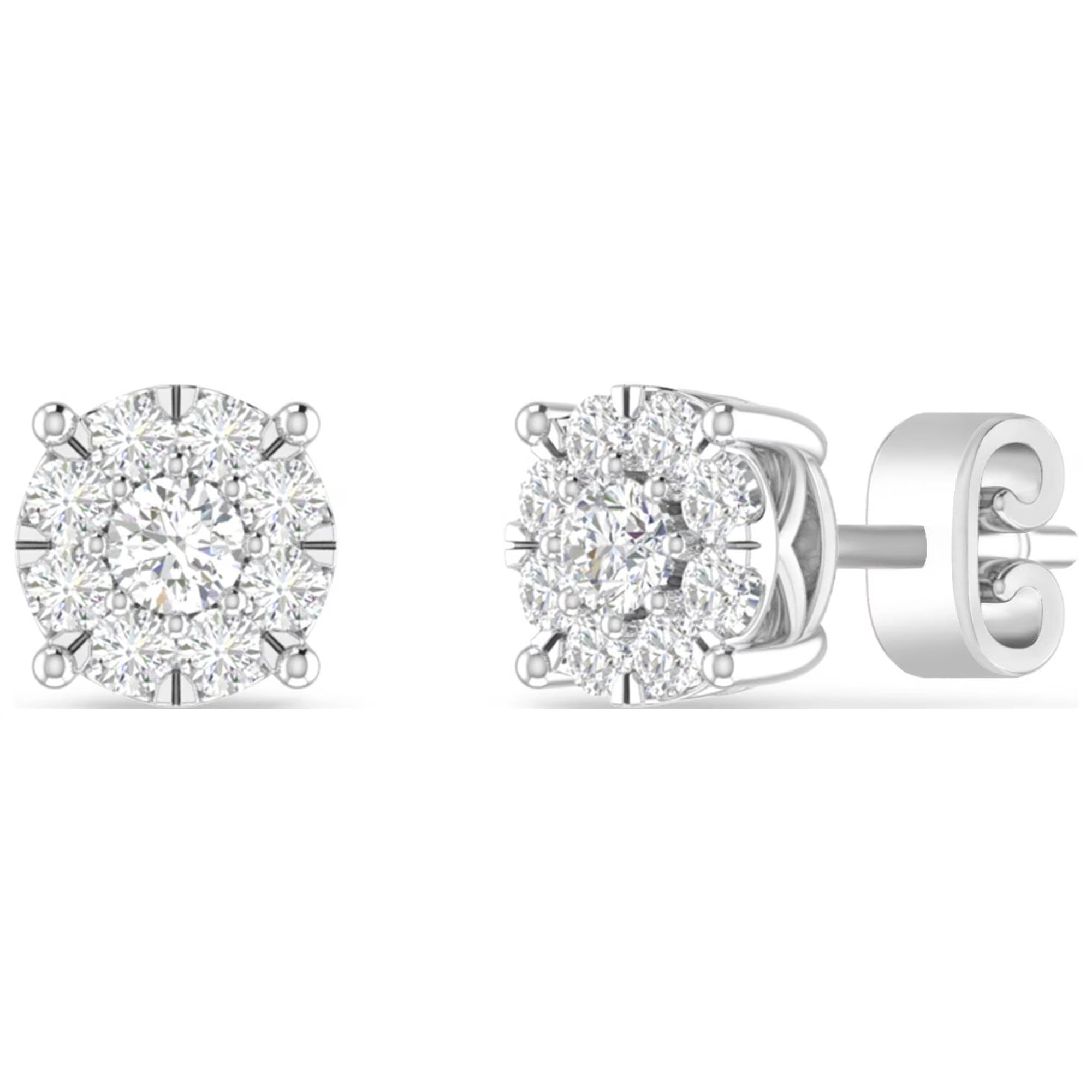 10K White Gold Diamond Cluster Stud Earrings E428