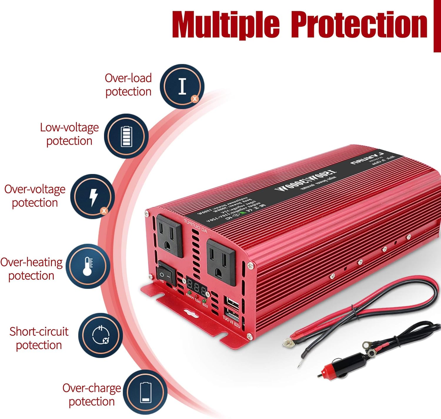 1500W Power Inverter Dual AC Outlets Dual USB DC 24V to 110V AC Car Inverter with Digital Display Z1953