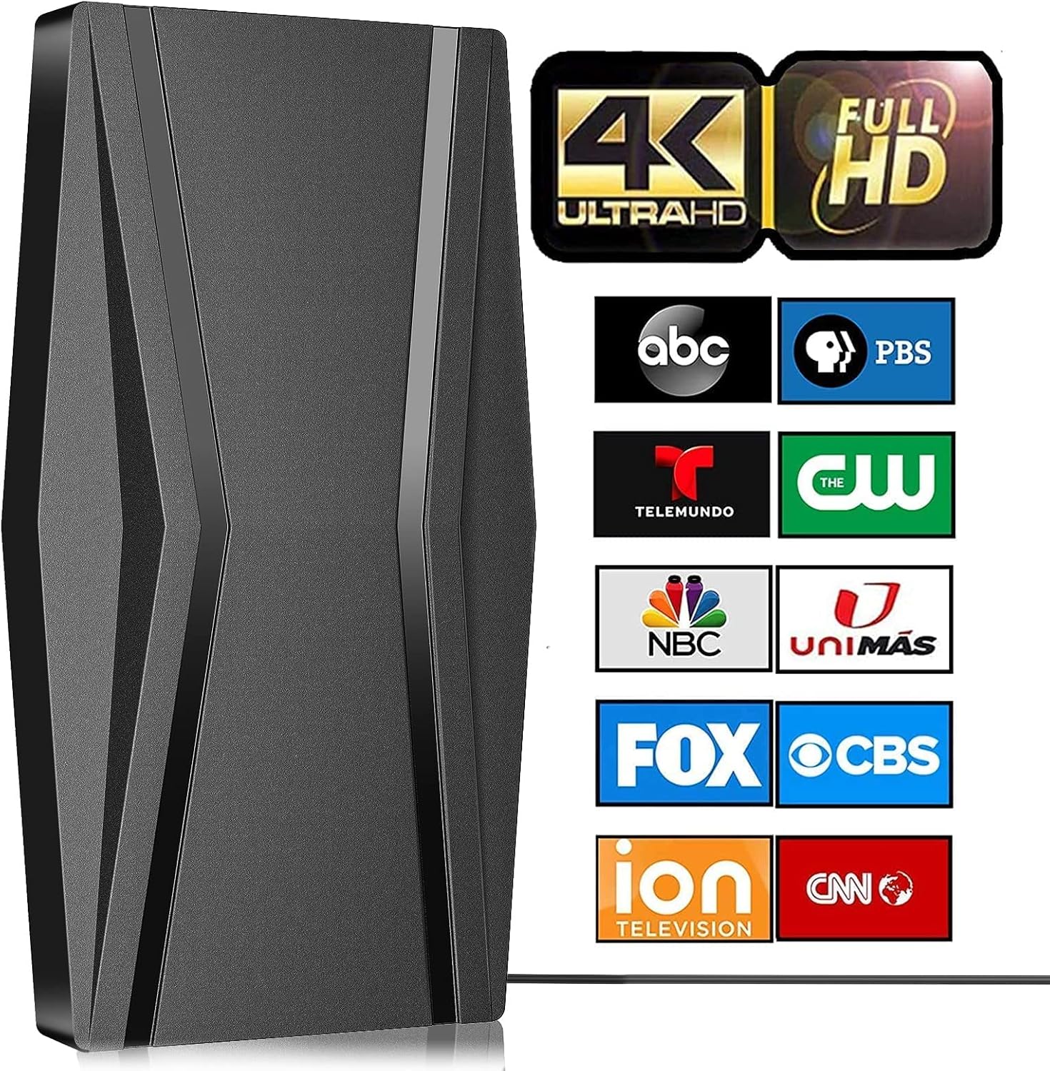 Amplified HD Digital Indoor TV Antenna 420 Miles Range 4K 1080p 30ft Coax HDTV Cable Pack of 2 I753