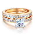 14k Yellow Gold CZ Princess Cut Engagement Ring Bridal Set - Size 9 D3016