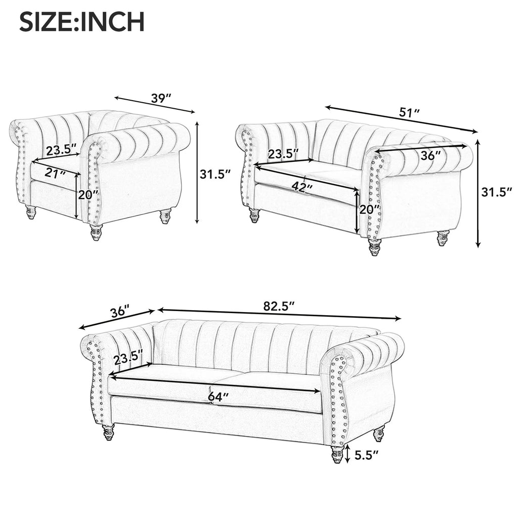 Gray Buttoned Tufted Sofa with Solid Wood Legs D6134