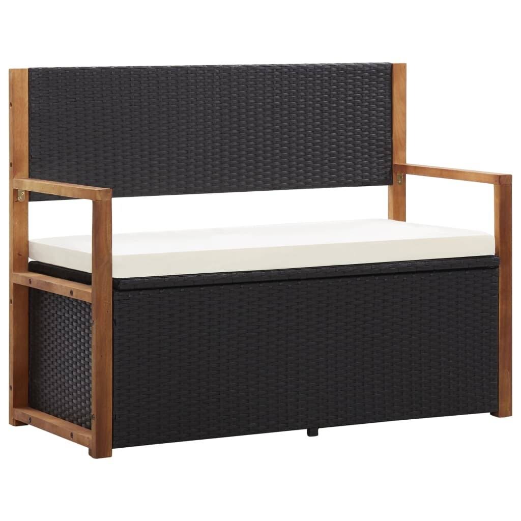 Black Poly Rattan and Solid Acacia Wood Storage Bench Z71412
