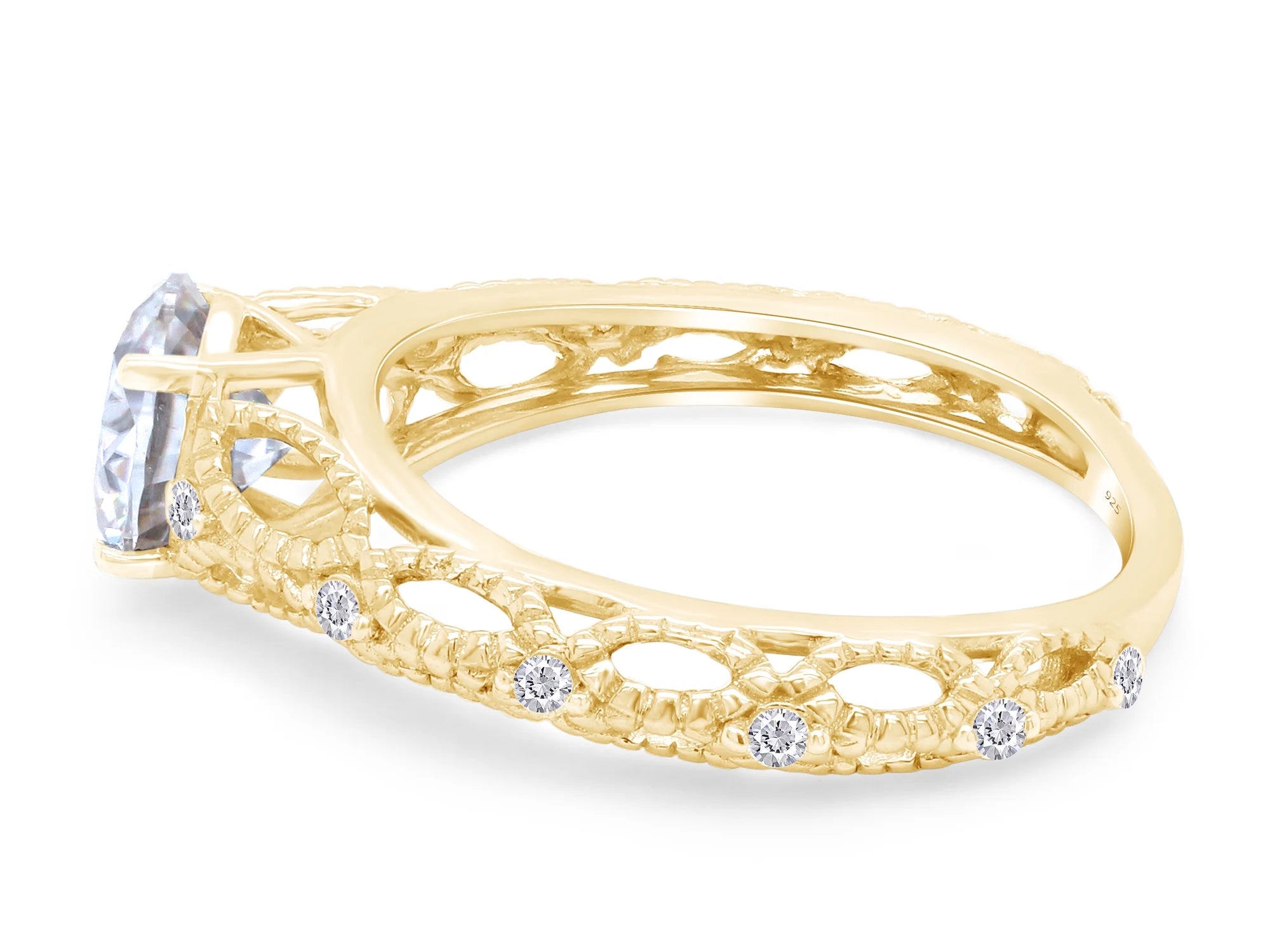 Twisted Solitaire Engagement Ring In 14K Yellow Gold Over Sterling Silver U503