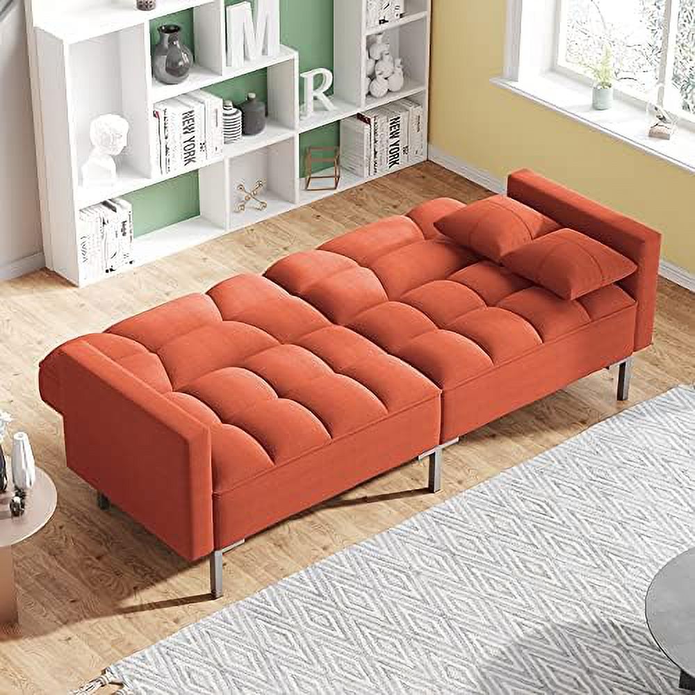 Modern Linen Convertible Futon Sofa Bed 2-in-1 Sleeper Sofa with 2 Pillows Q363