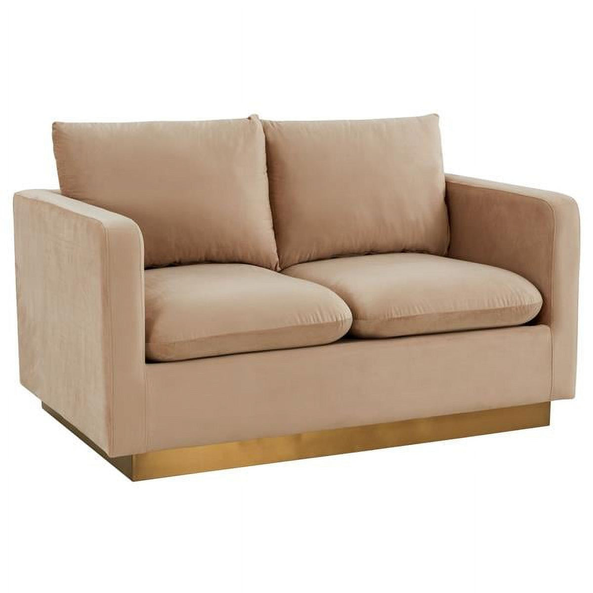 Beige Velvet Loveseat with Gold Frame E94285