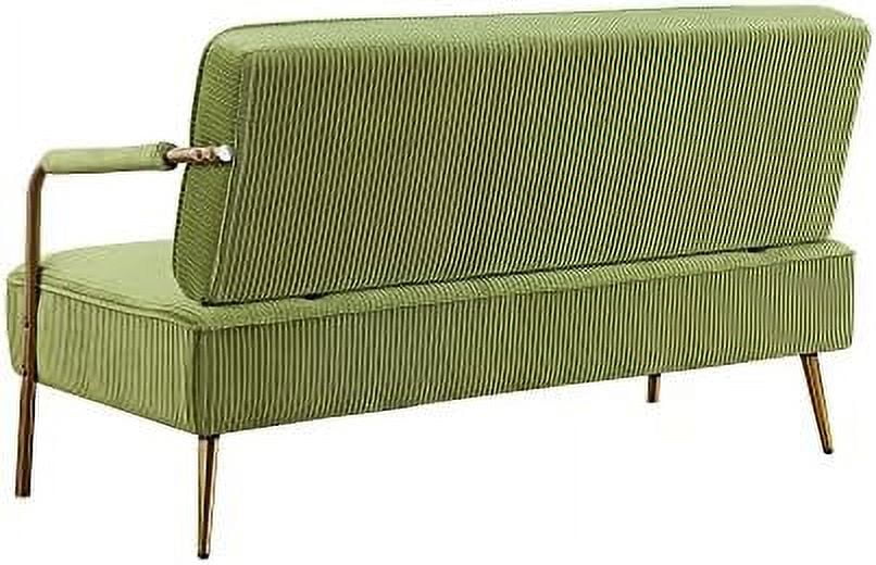 55" Pleated Velvet Loveseat Sofa with 2 Throw Pillows and Gold Metal Legs P70265