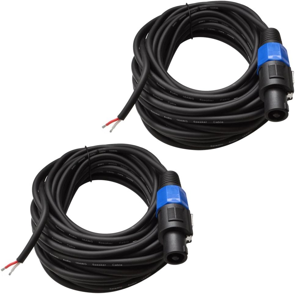 50 Foot Raw Wire to Speakon Speaker Cable 16 Guage Pack of 2 E545406