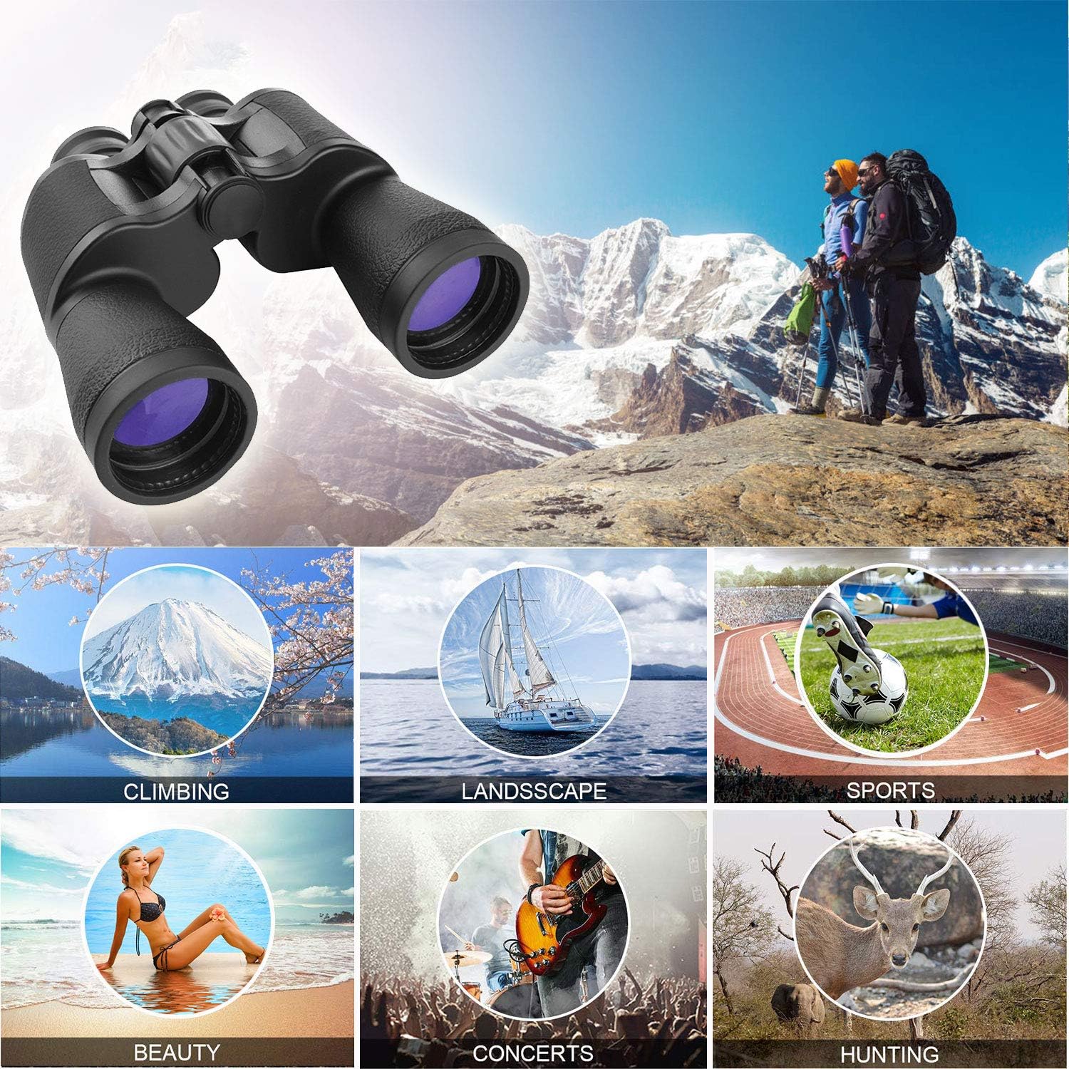 20x50 Compact HD Waterproof Binoculars with Strap Carrying Bag H44642