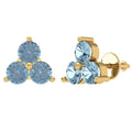 Yellow Gold Solitaire Stud Earrings, 3.0 Ct Round Cut Simulated Blue Diamond, 14K, Screw Back B80026