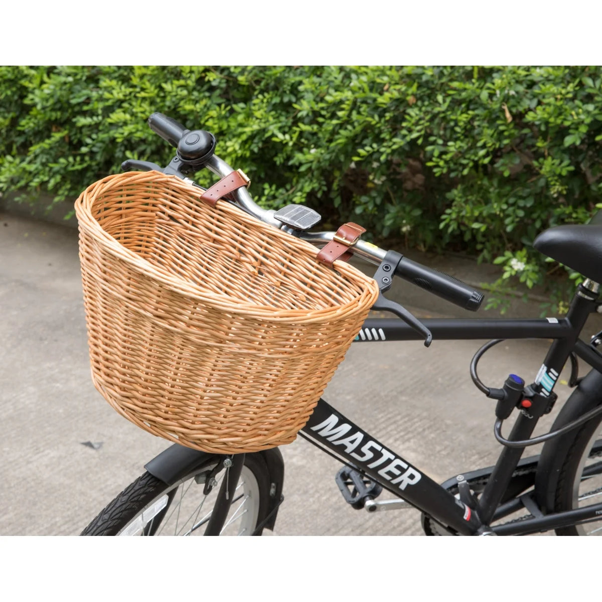 Wicker Front Bike Storage Basket with Faux Leather Straps J315994