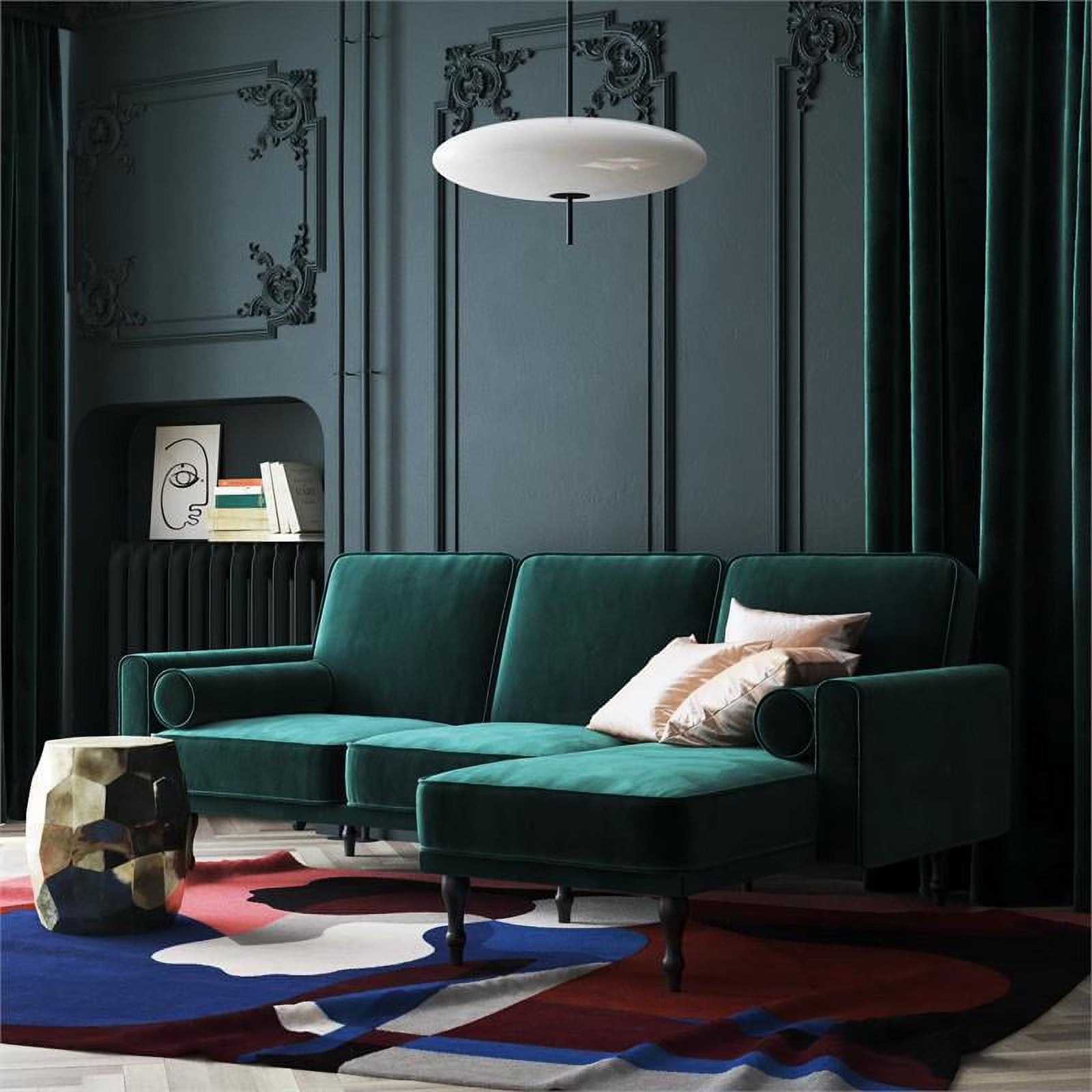 Green Velvet Small Space Sectional Futon A339383