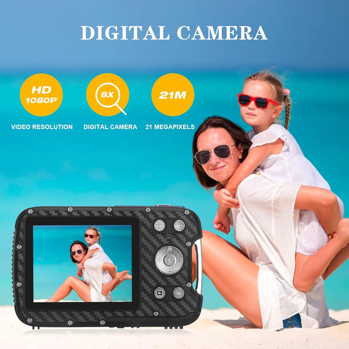 Waterproof Digital Camera Full HD 1080P 21 MP Underwater Camcorder with Rechargeable Battery (Blue-2) Pack of 2 S63264