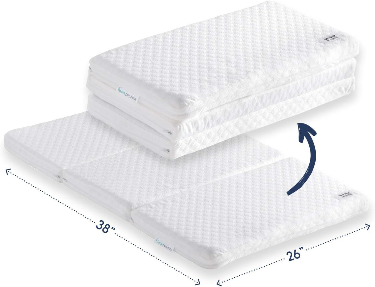 Tri-fold Pack n Play Pad with Firm & Soft Sides, Portable Foam Playard Pad with Carry Case U241
