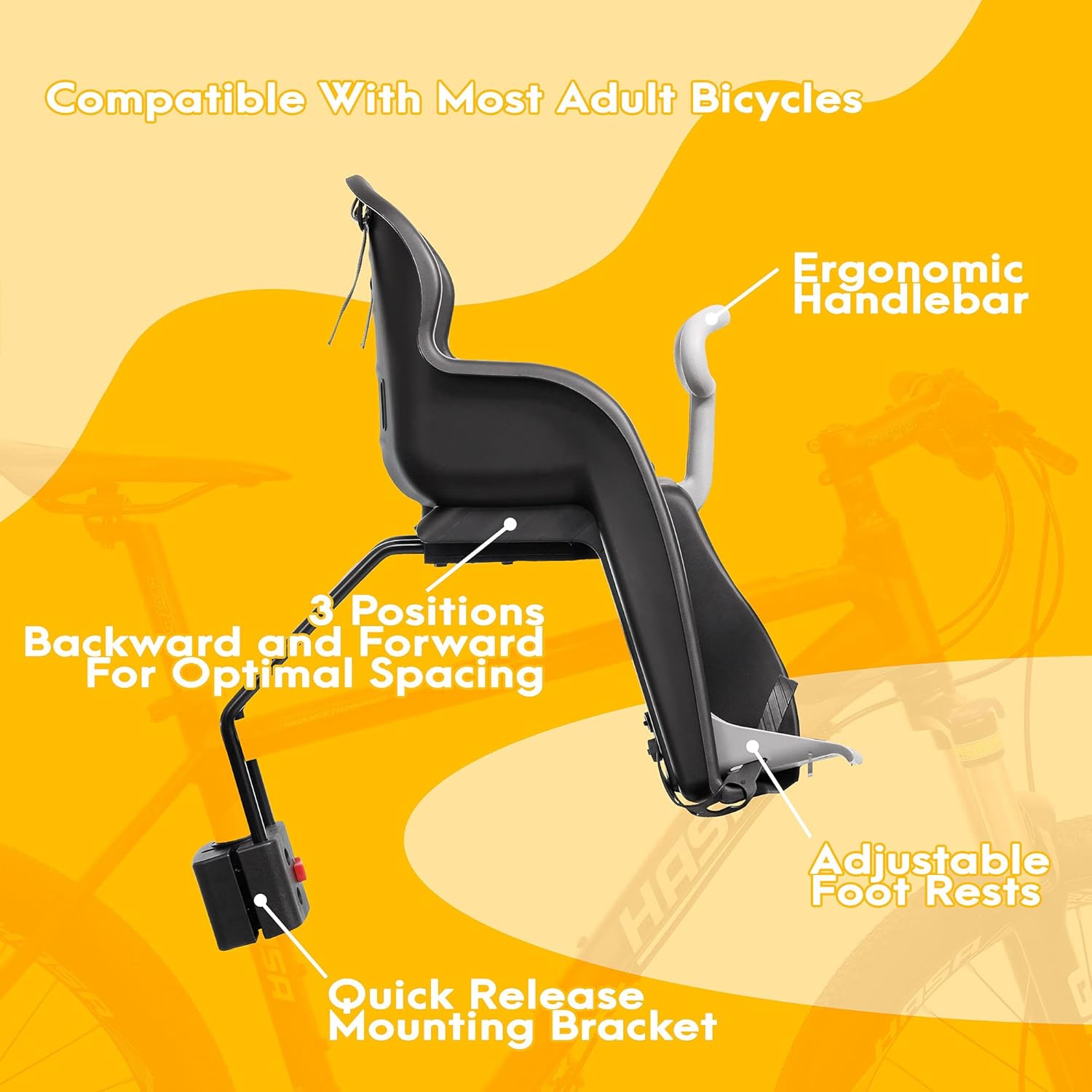 Bicycle Baby Seat Carrier with Handrail Front Mounted Child Bike Seat A5243