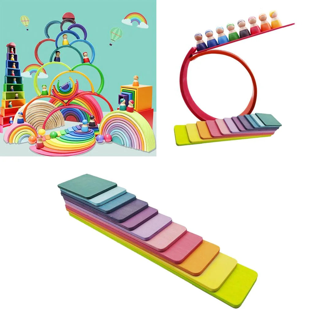 11Pc Wooden Rainbow Building Blocks Stacking Toy U2776