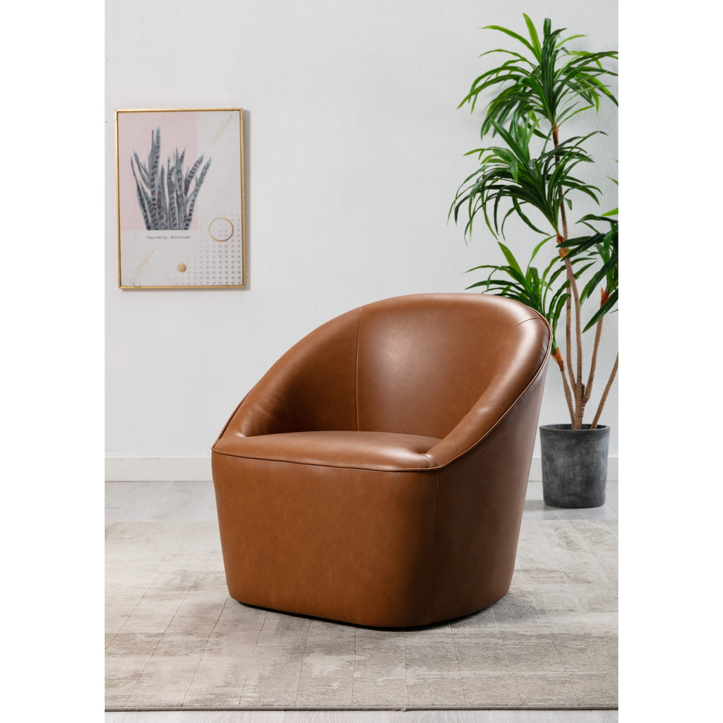 Camel Faux Leather Barrel Swivel Chair S910