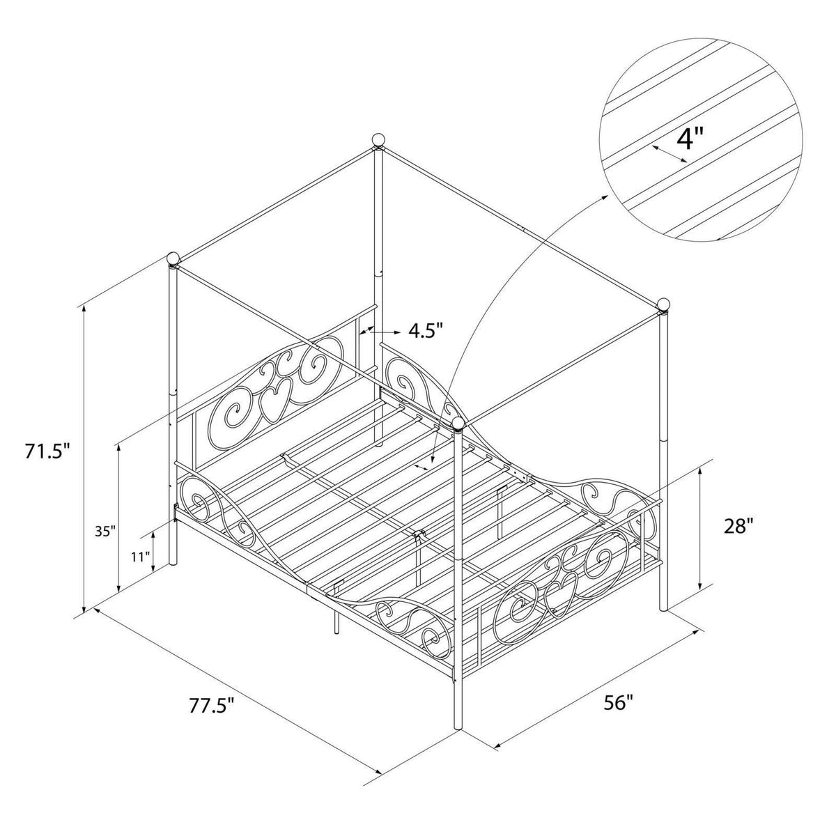 Gold Full Size Metal Canopy Bed Frame V360282