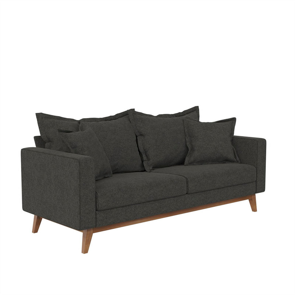 Contemporary Pillowback Wood Sofa Gray Linen B1076