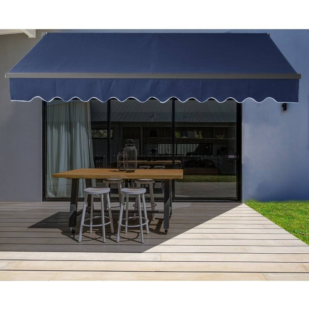 13 x 10 ft. Black Frame Retractable Patio Canopy Awning Blue P874843