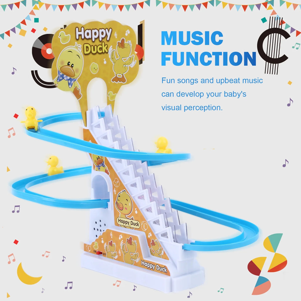 Electric Duck Roller Coaster Toy Climbing Stairs Slide Set Q240452