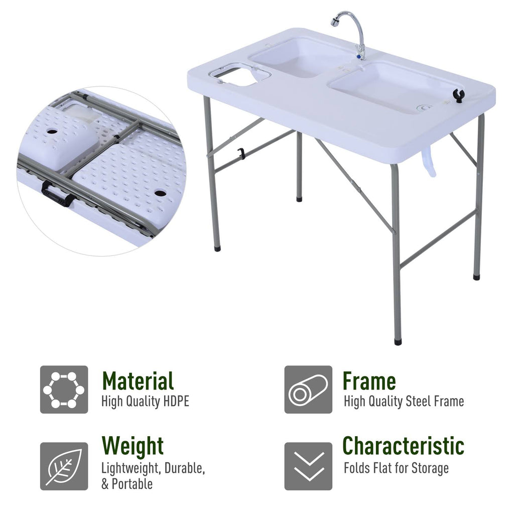 White Portable Folding Camping Table with Faucet D9205