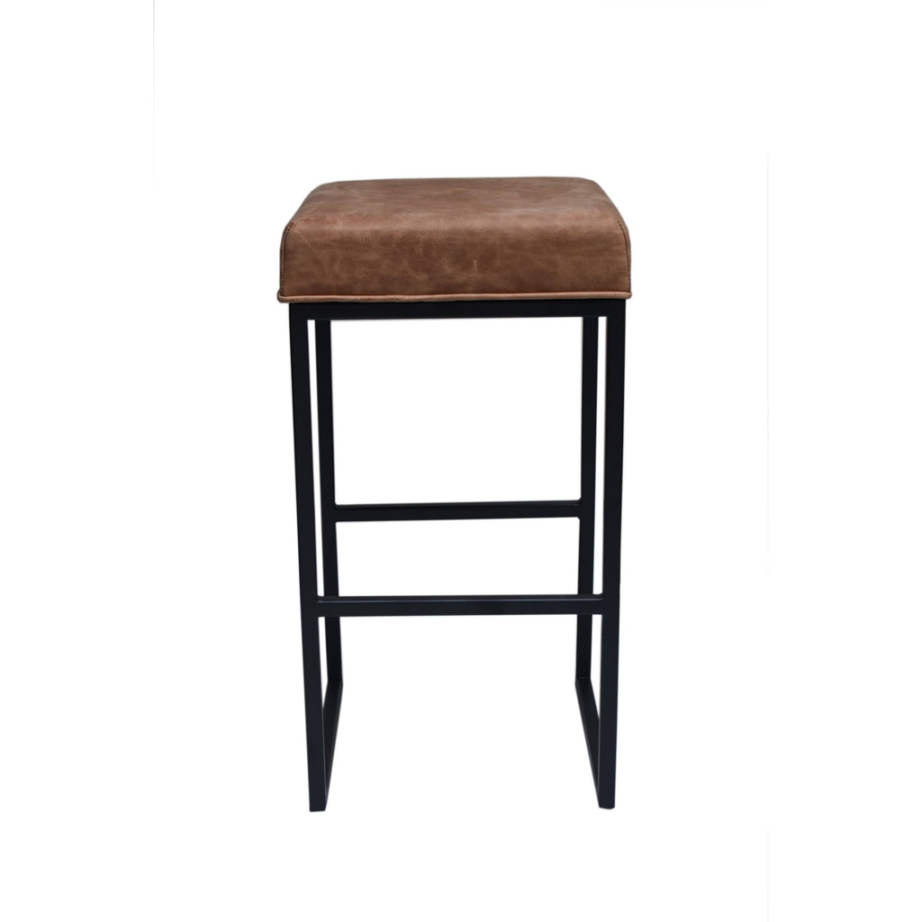Leather Backless Barstool Brown Seat - Black S486