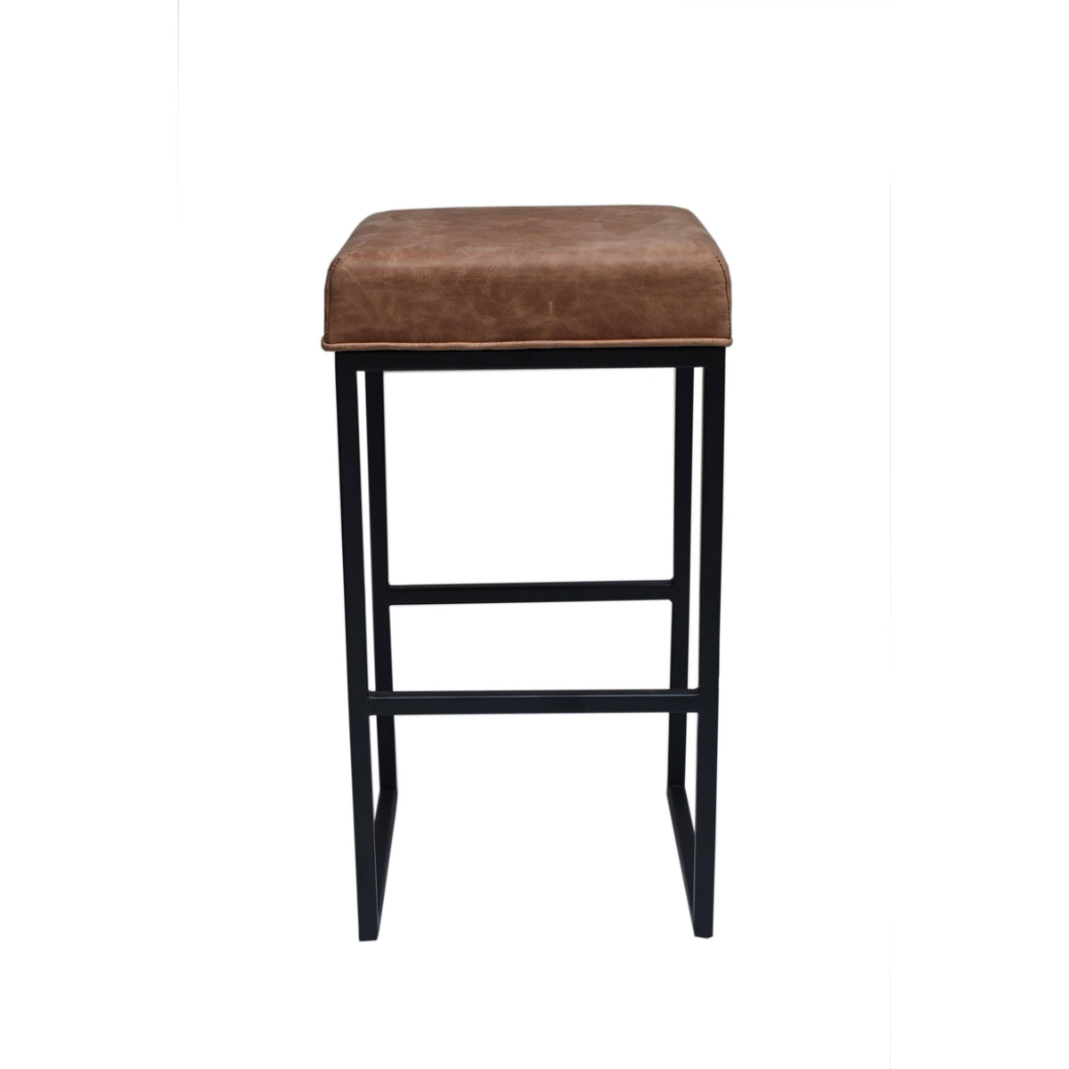 Leather Backless Barstool Brown Seat - Black S486