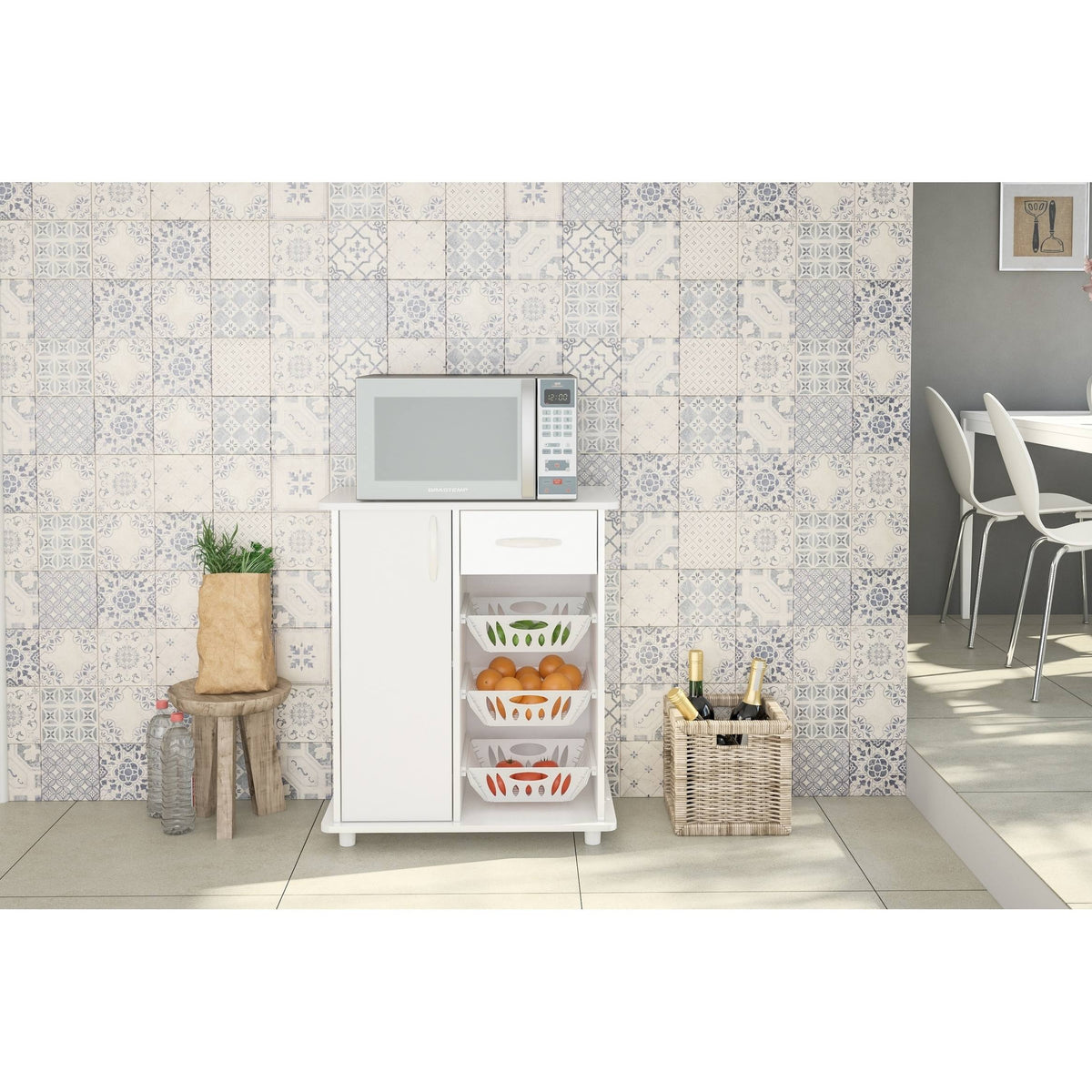 White Compact Kitchen Storage Cabinet B7799