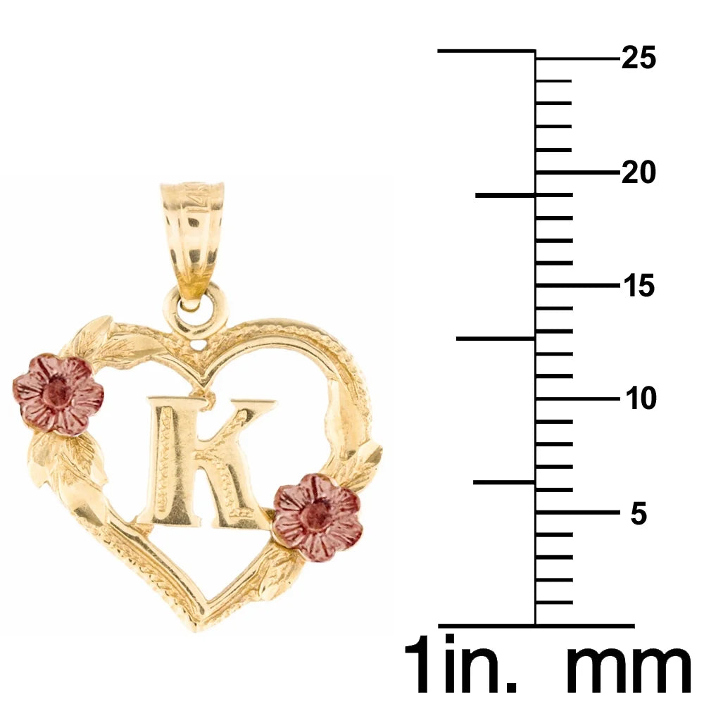 14K Two-Tone Gold Flower and Heart-Shaped Initial Pendant with 16" Chain Necklace K578570