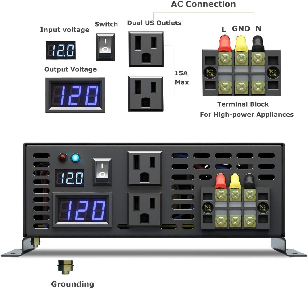 2000W Pure Sine Wave Inverter DC 12V to AC 110V 120V Converter with Wireless Remote Control M680979