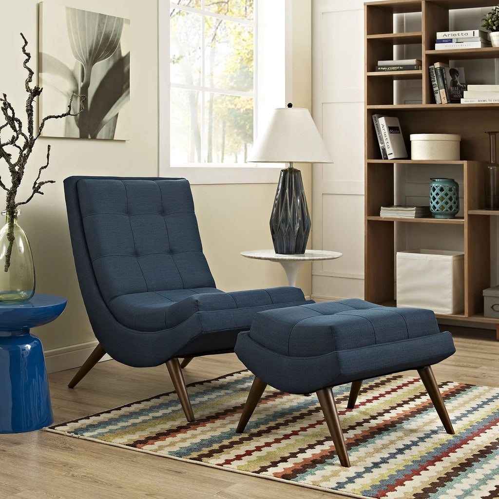 Navy Blue Fabric Lounge Chair Set V549685