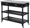 Black 3-Tier Stainless Steel Kitchen Cart with Drawers N179067