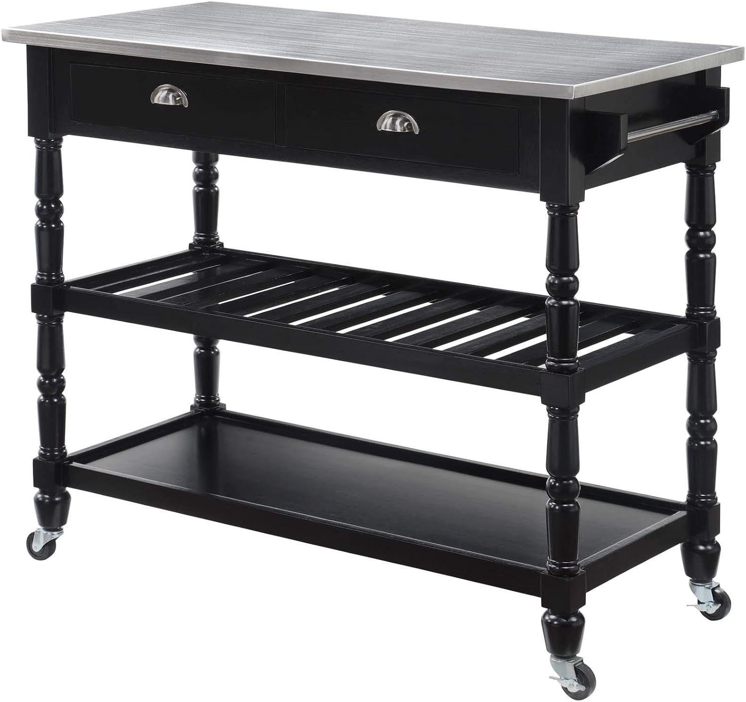 Black 3-Tier Stainless Steel Kitchen Cart with Drawers N179067