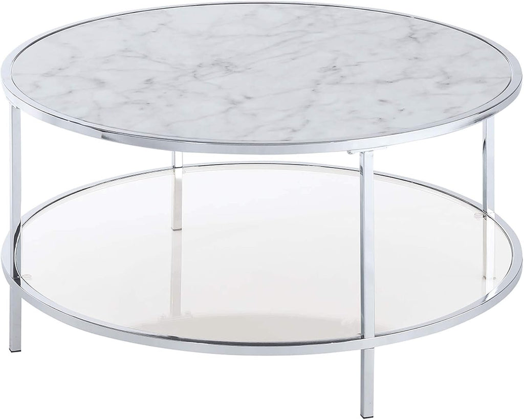 White Faux Marble Round Coffee Table D78306