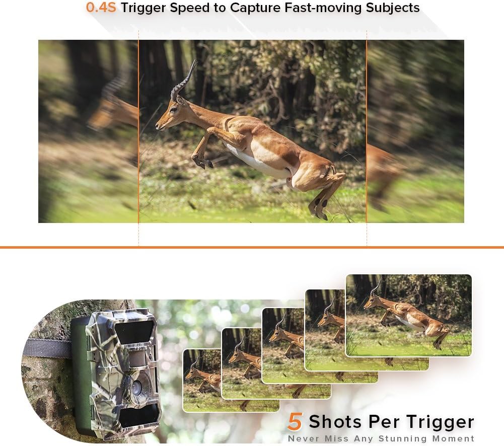 Trail Camera with Night Vision No Glow, 0.4s Trigger Time Waterproof X805033