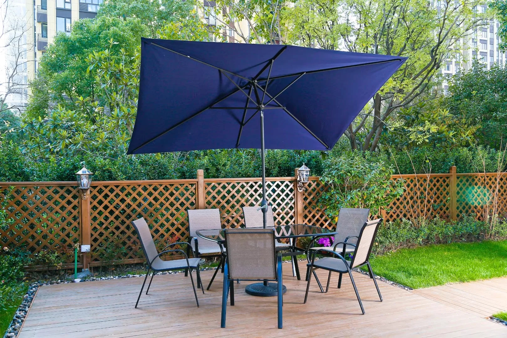 Navy Blue Outdoor Patio Umbrella with Stand H87983
